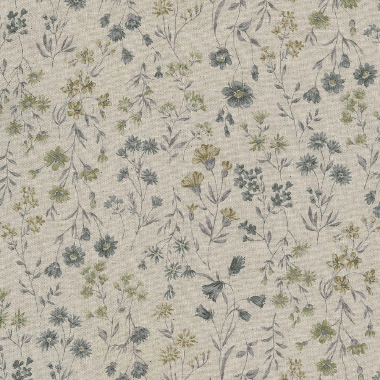 Antique Florals Cotton Linen Sheeting in Soft Navy