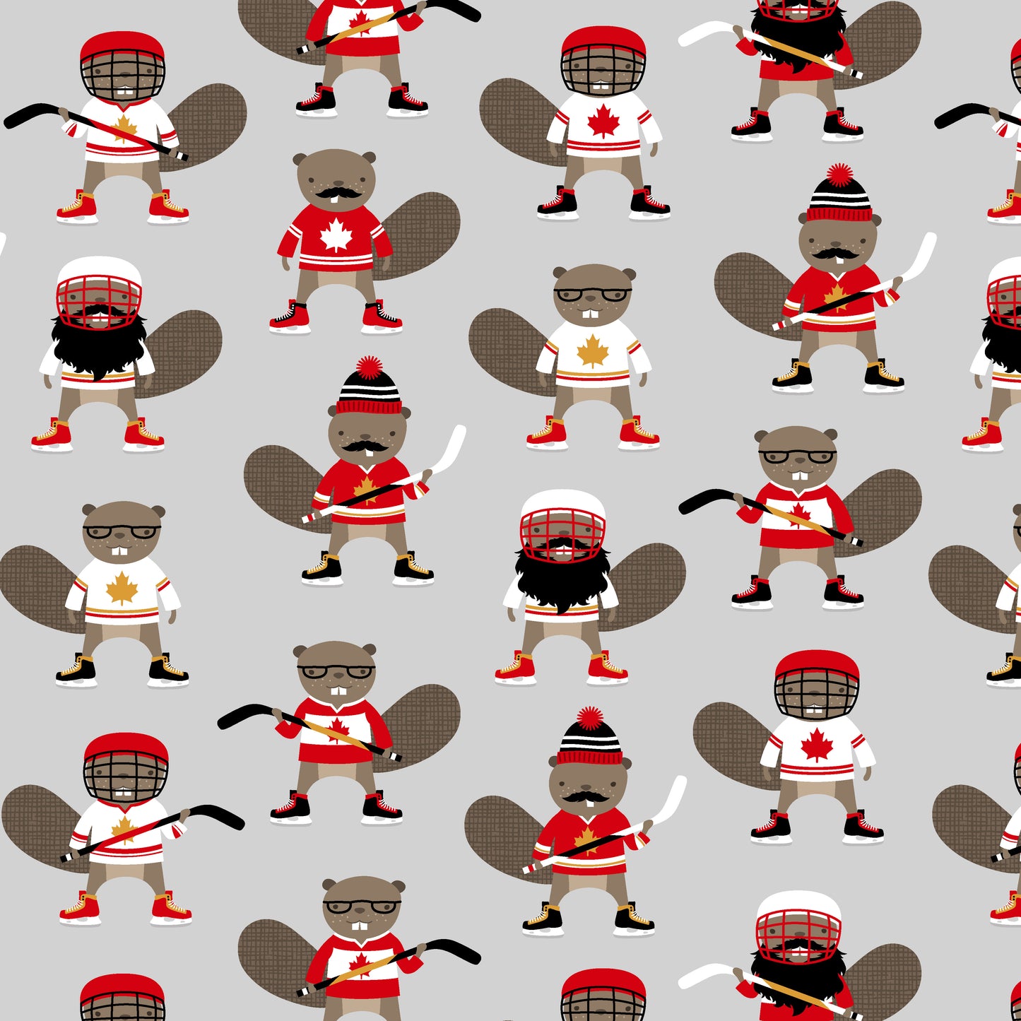 Proudly Canadian - Hockey Beaver in Grey