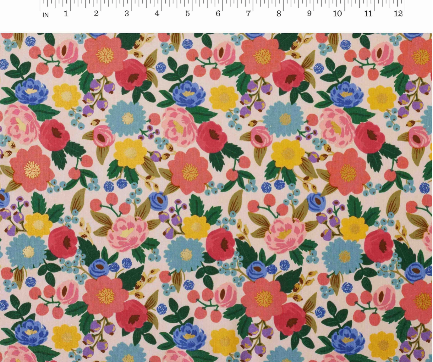 Vintage Blossom - Tissu en coton métallisé crème