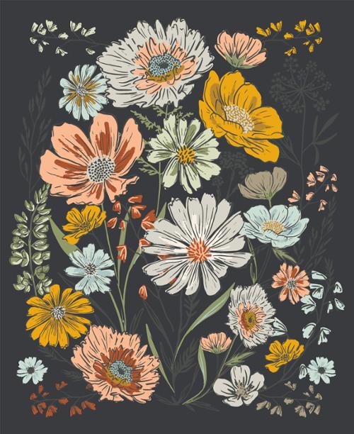 Forêts et fleurs sauvages - PANNEAU de charbon de bois 36"x44"