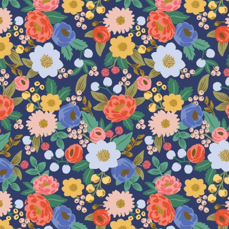 Rifle Paper Co. - Vintage Blossom - Blue Metallic Cotton Fabric