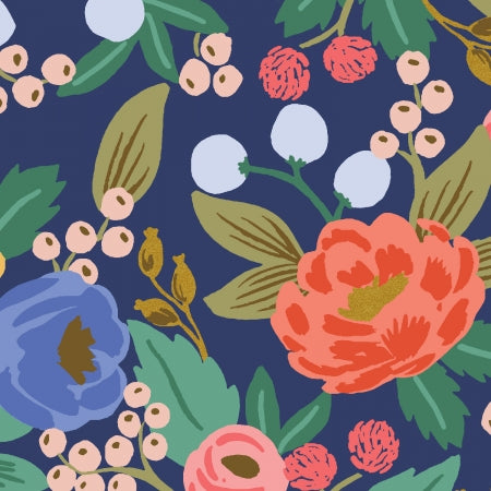 Rifle Paper Co. - Vintage Blossom - Blue Canvas Metallic Fabric