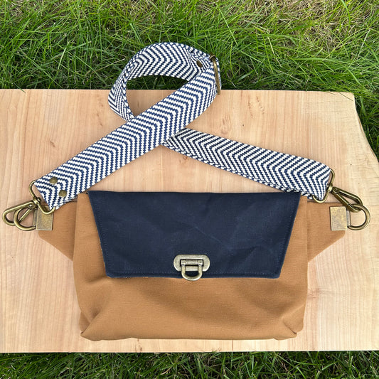 Sac bandoulière - Toile beige avec marine 