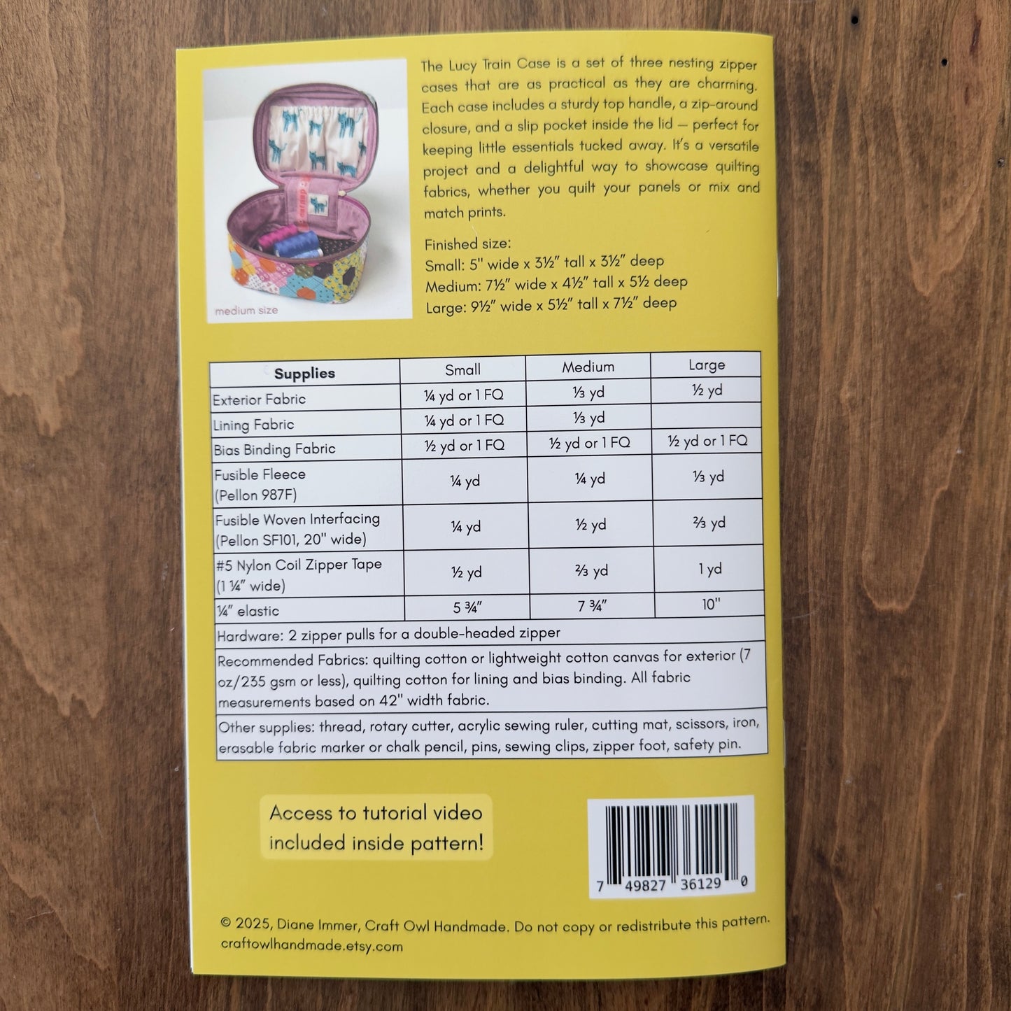 Lucy Train Case Paper Pattern - by Craft Owl Handmade