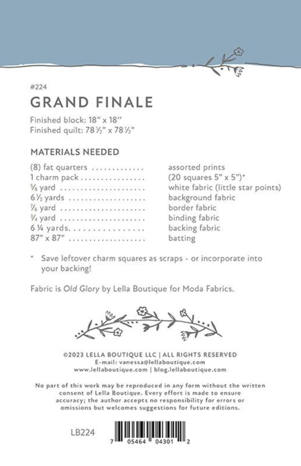 Grand Finale Pattern by Lella Boutique