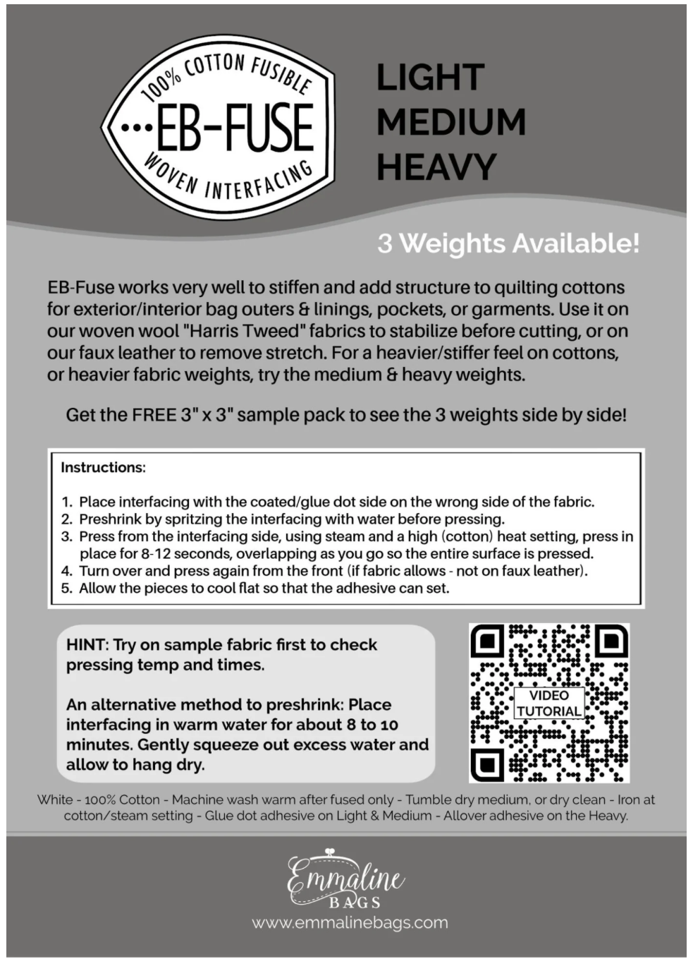 EB-FUSE/Emmaline Fusible Woven Cotton Interfacing