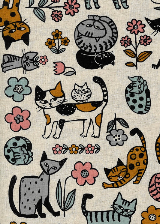 Scandinavian Style Cats Cotton Linen Blend Canvas