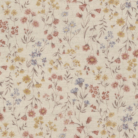 Antique Florals Cotton Linen Sheeting in Soft Pink