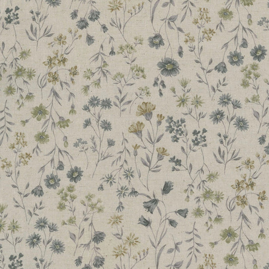 Antique Florals Cotton Linen Sheeting in Soft Navy