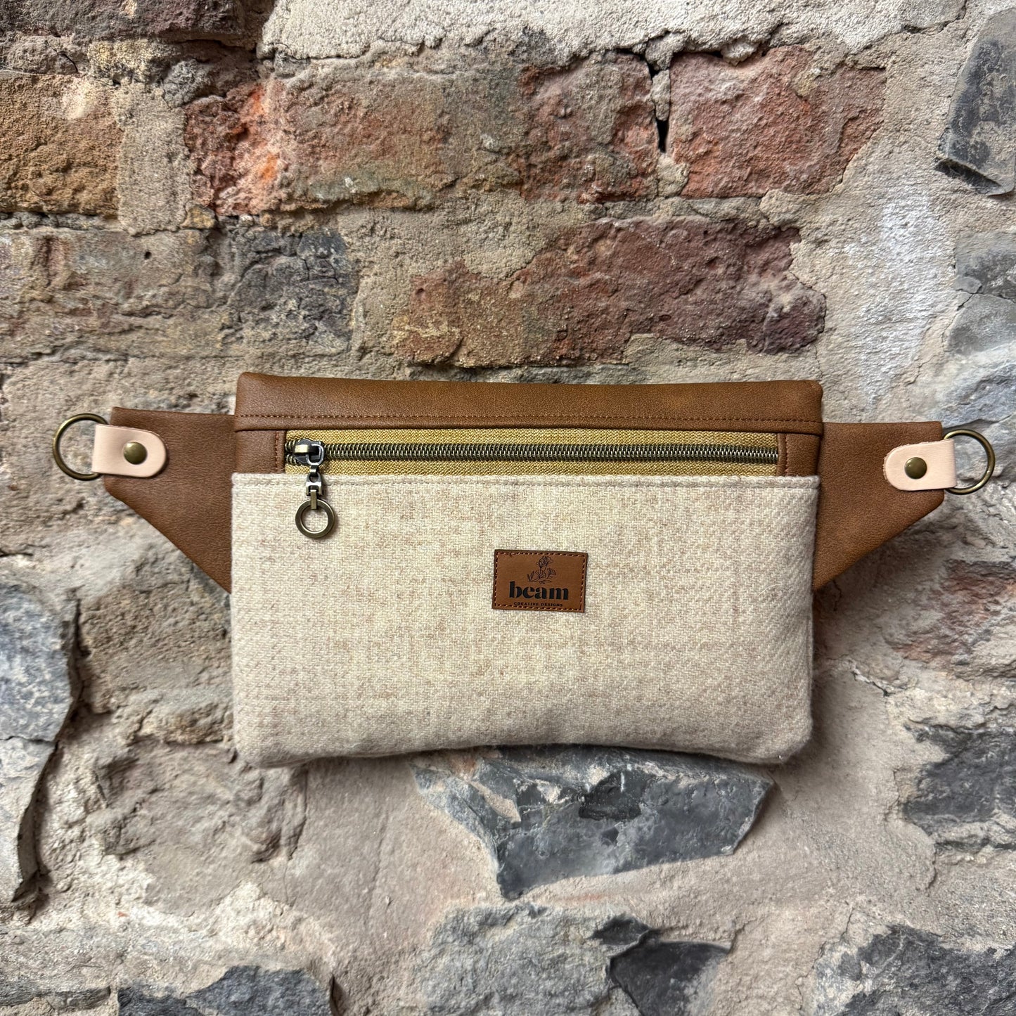 Sac bandoulière - Toile beige avec marine 