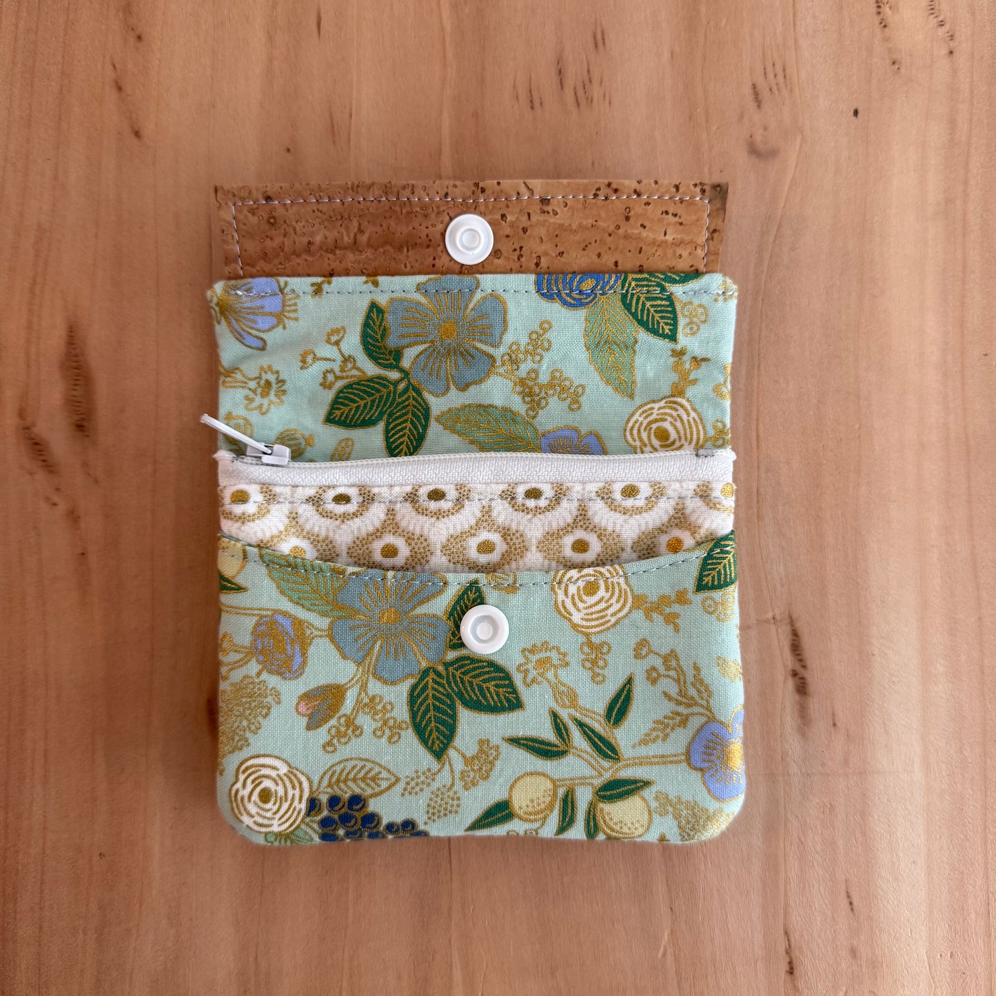 Mini Wallet - Metallic Mint Floral