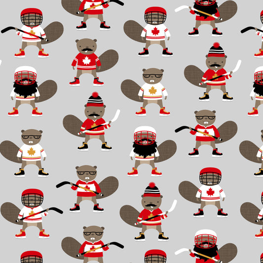 Proudly Canadian - Hockey Beaver in Grey