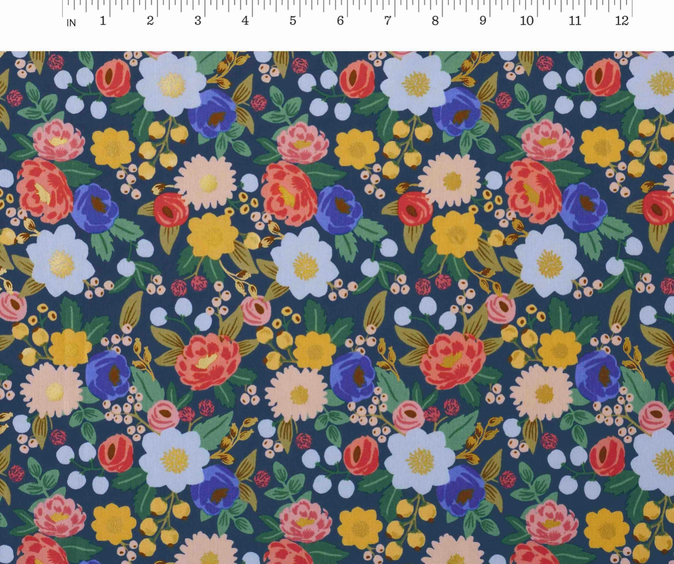 Rifle Paper Co. - Vintage Blossom - Blue Metallic Cotton Fabric